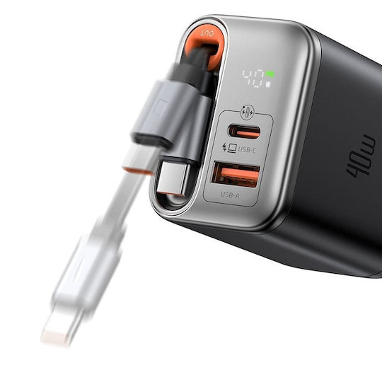 Mcdodo Charger GaN with USB-A Port and USB-C Port and Cable USB-C 40W Power Delivery Blacks (FreeGo CH-4281)