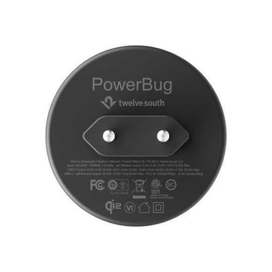 Twelve South Безжично зарядно Qi2 с USB-C порт 35W Power Delivery Черен (PowerBug)