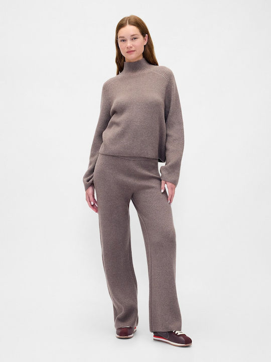 Women's Long Sleeve Crop Sweater Cotton Turtleneck Toasted Almond Brown