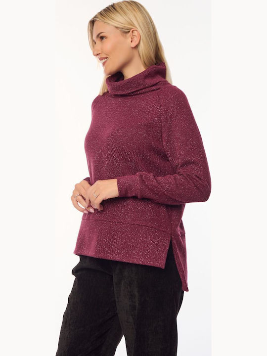 Damen Bluse Rollkragenpullover Burgundy