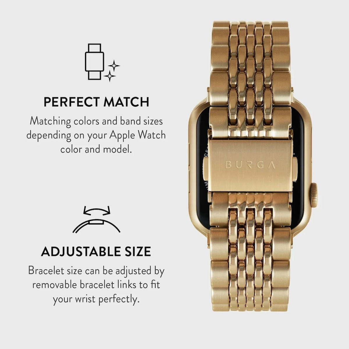 Burga Strap Stainless Steel Gold (Apple Watch 4/5/6/7/8/9/10/11  display picture 1