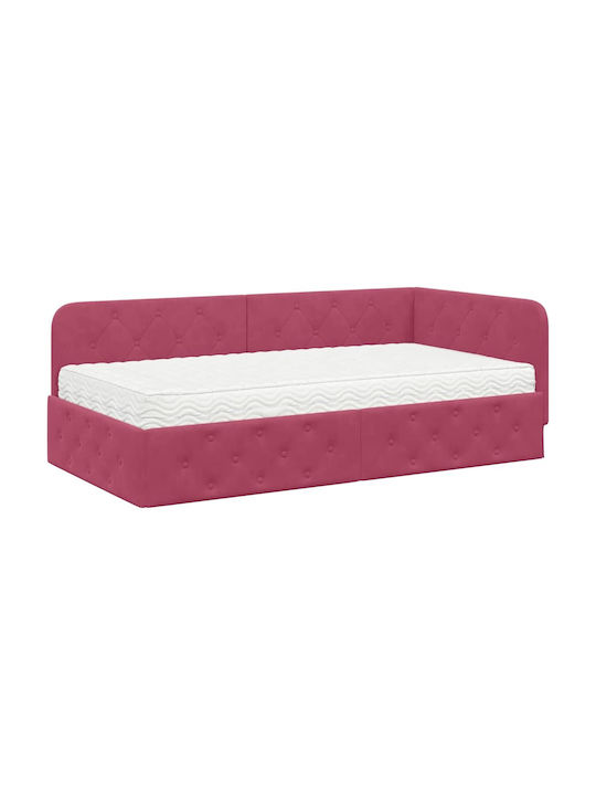 Red Velvet Upholstered Single Sofa Bed with Slats and Mattress 90x200cm 3394086