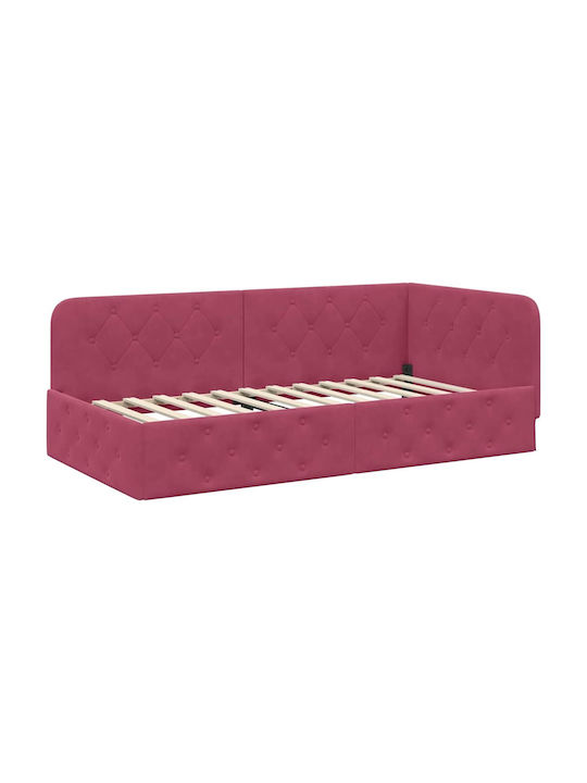 Red Velvet Upholstered Single Sofa Bed with Slats and Mattress 90x200cm 3394086