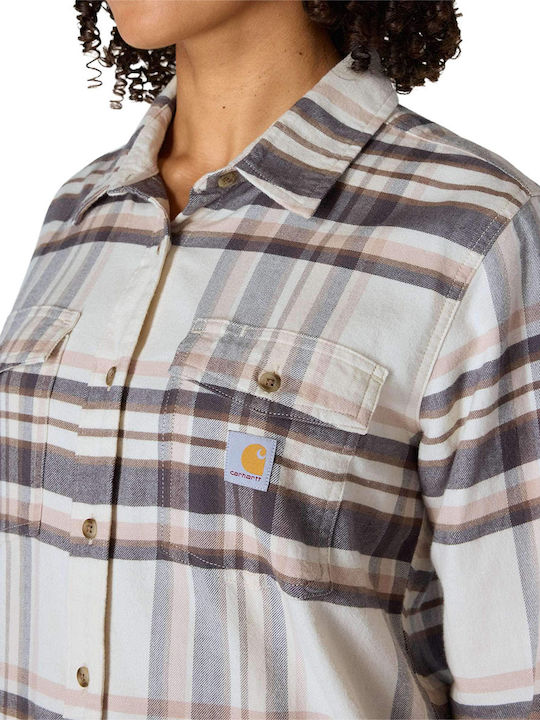 Tencel Fiber Series Μακρυμάνικο Γυναικείο Πουκάμισο Εκρού Καρό