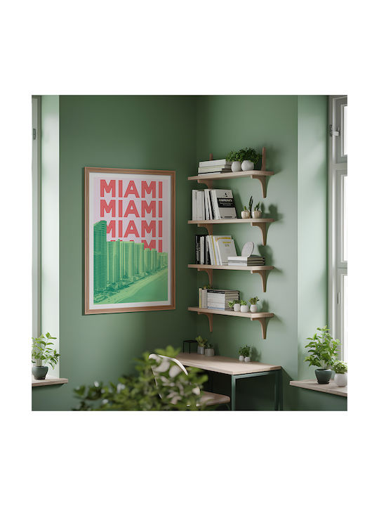 Poster Miami Pop Art Pst25506 30cm X 40cm Κορνίζα Φυσικό Ξύλου Μπεζ