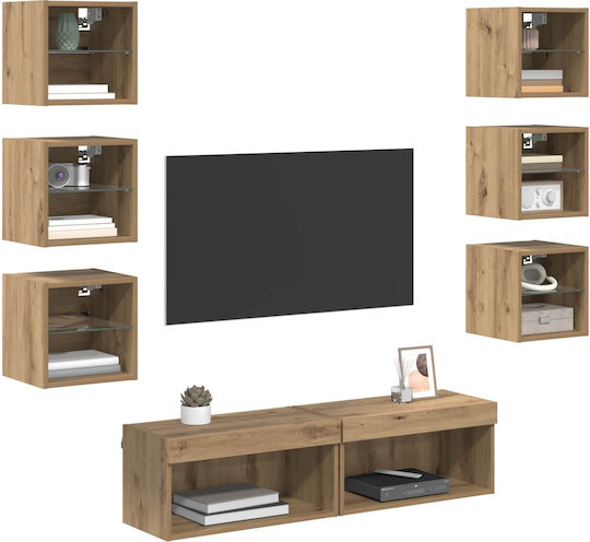 Σύνθετο Σαλονιού Artisan Oak με Βιτρίνα & Φωτισμό Μ30xΒ28.5xΥ30εκ.