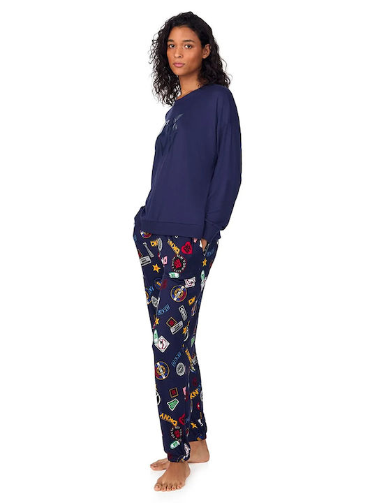 DKNY Winter Damen Pyjama-Set Blau