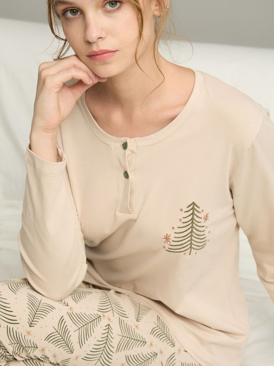 Sexen Set Pijamale pentru Femei Dark Beige Christmas