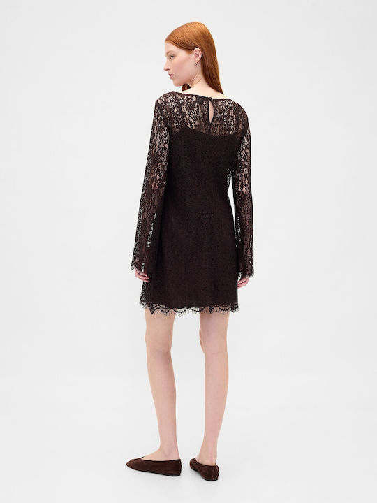 Mini Evening Dress Satin with Lace Terra Brown
