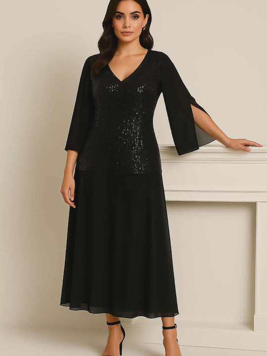 Sommer Midi Abend Damenkleid Schwarz