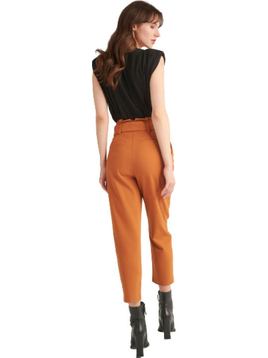 Women's High-waisted Fabric Trousers Burnt Yellow