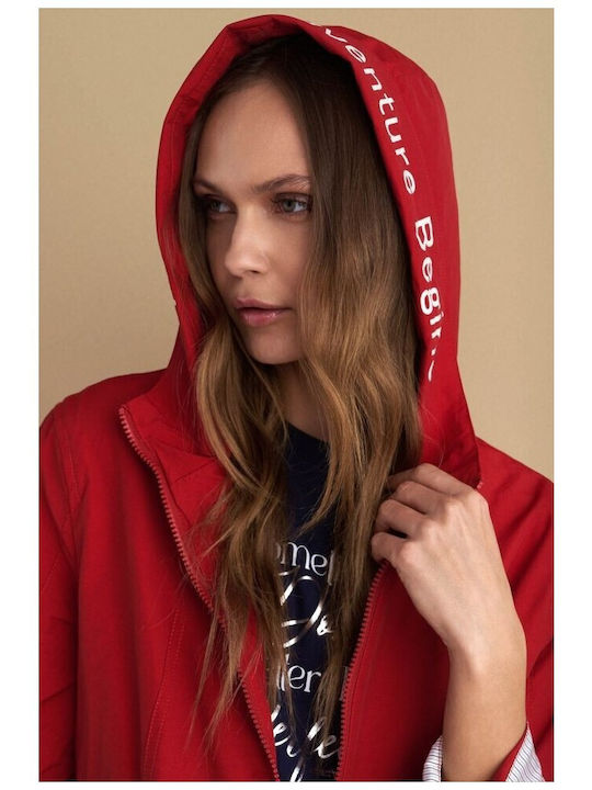 Γυναικείο Μπουφάν για Άνοιξη/Φθινόπωρο Red