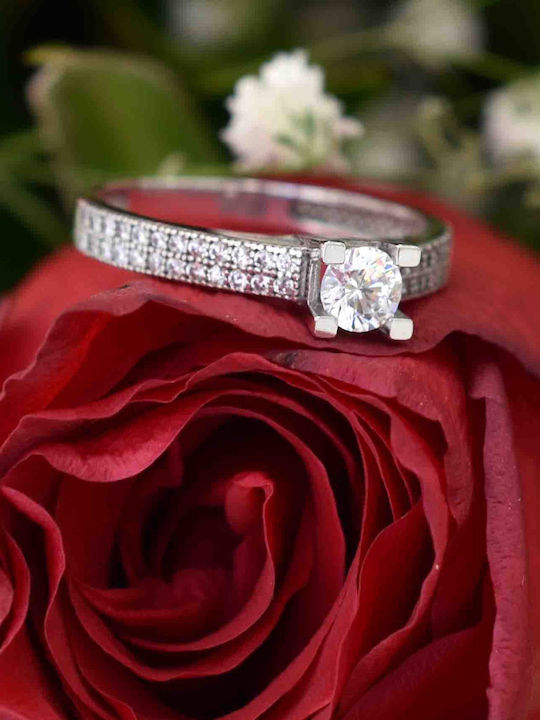 Goldjewels Single Stone Ring From 14K White Gold
