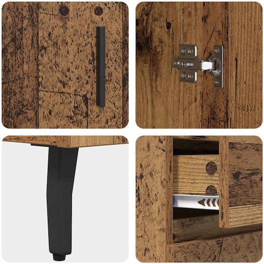 Highboard Κρεμαστή Βιτρίνα από Ξύλο & Μέταλλο με Τζάμι Φυσικό 69.5x34x180cm