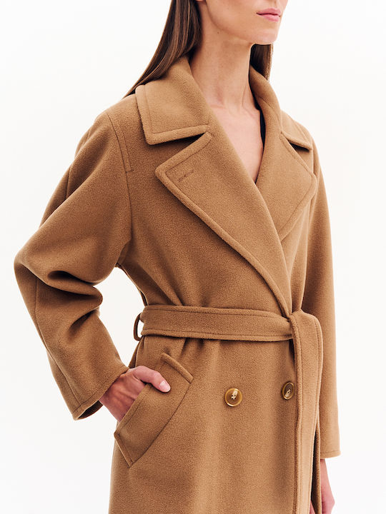 Wool Women's Camel Coat with Belt