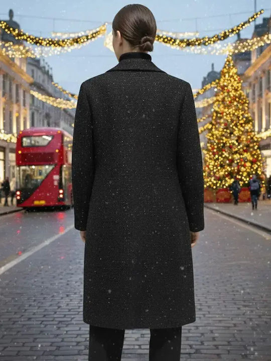 Women's Black Coat with Buttons