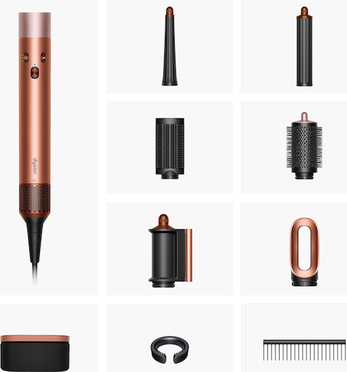 Dyson HS08 Airwrap i.d. Straight + Wavy Електрическа Четка за Коса с Въздух и Въртяща се Глава за Изправяне и Къдрици 1300W Кехлибарена Коприна/Розово Шампанско
