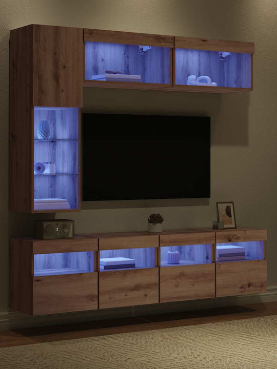 Living Room TV Unit with Lighting Artisan Oak L30.5xW30xH102cm