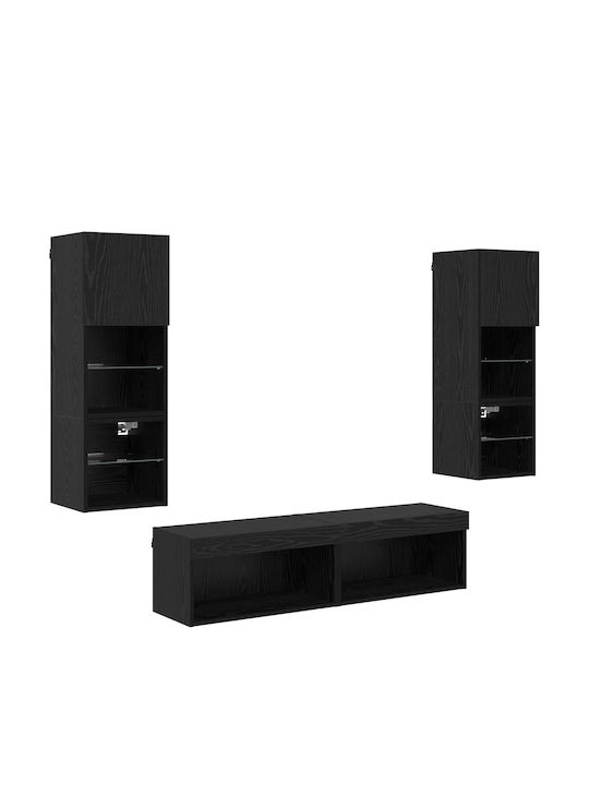 Wohnzimmer TV-Einheit Black Beech mit Vitrine & Beleuchtung L30xB28.5xH30cm