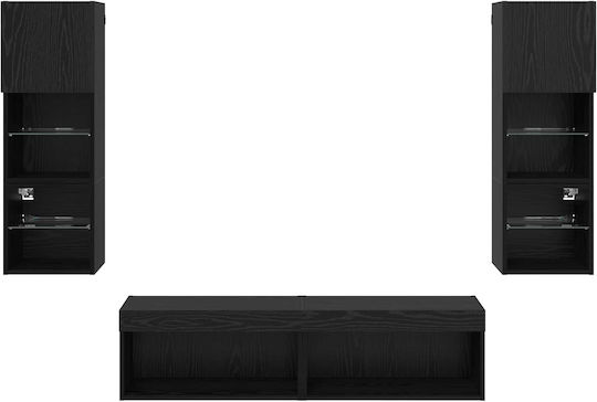 Living Room TV Unit with Showcase & Lighting Black Beech L30xW28.5xH30cm