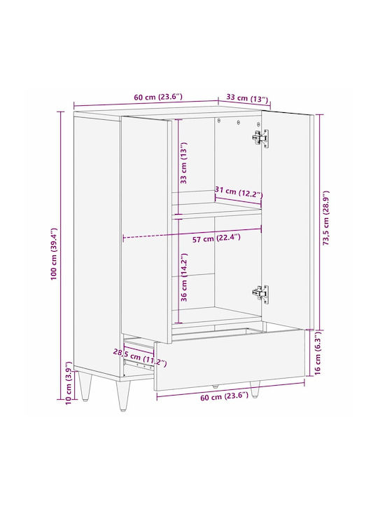 Δίφυλλη Ντουλάπα Μαύρο 60x33x100cm