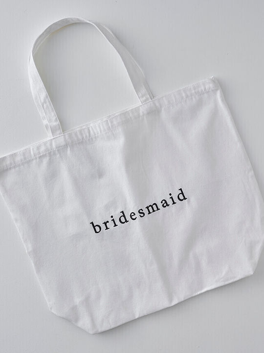 Τσάντα Υφασμάτινη Bridesmaid Λευκή Μαύρα Γράμματα