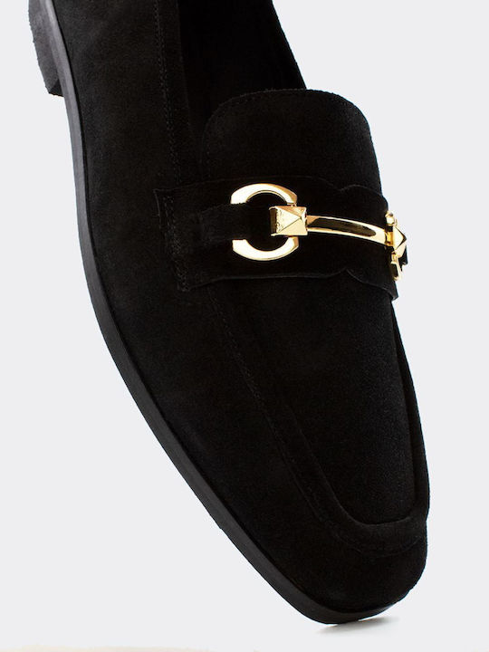 Leder Damen Mokassins in Schwarz Farbe