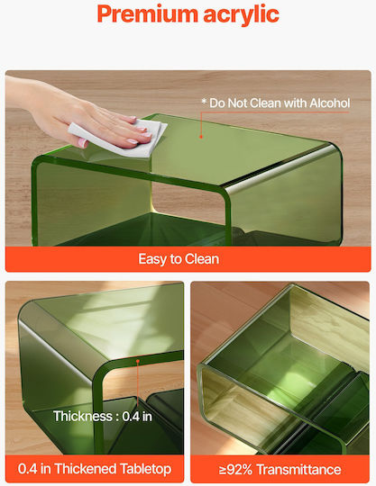 Square Side Table Glass Transparent Green L30xW39.1xH43cm.