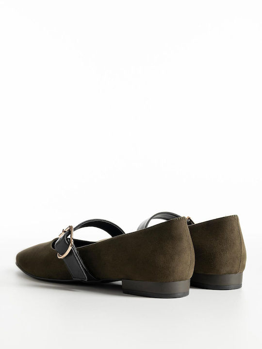 Suede Women's Ballerina Shoes Green
