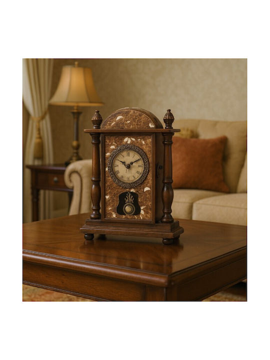 Karvounis Tischuhr mit Zeigern Holz mit Wecker HY-01022