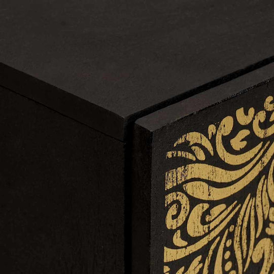 Metallic Chest of Drawers of Solid Wood Black Velvet-Black Metal 40x33x75cm