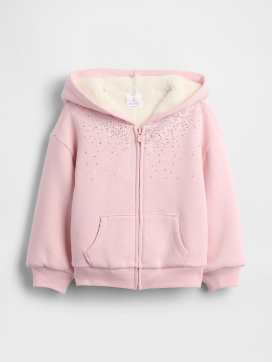 Fleece Επένδυση Παιδική Φούτερ Ζακέτα με Κουκούλα και Τσέπες Pure Pink