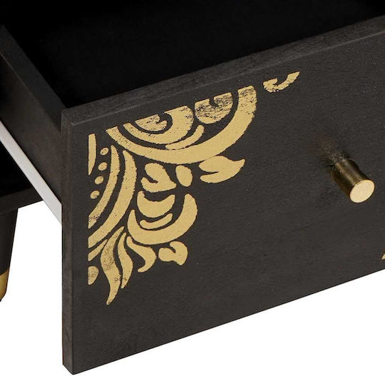 Chest of Drawers of Solid Wood Black Velvet-Black Metal 40x33x75cm