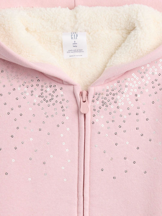 Fleece Επένδυση Παιδική Φούτερ Ζακέτα με Κουκούλα και Τσέπες Pure Pink
