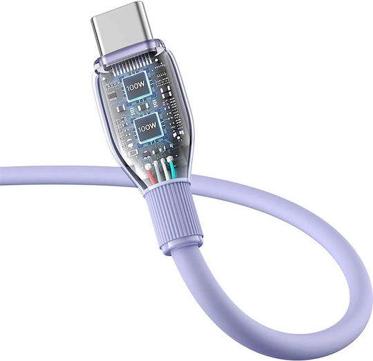 Baseus Pudding USB 2.0 Кабел USB-C Мъжки - USB-C 100W Захранване PD Лилав 2м P10355702511-B4