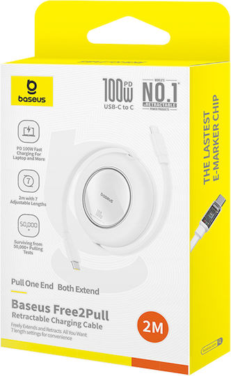 Baseus Mini Extensibil USB 2.0 Cablu USB-C bărbătesc - USB-C 100W Alb 2m