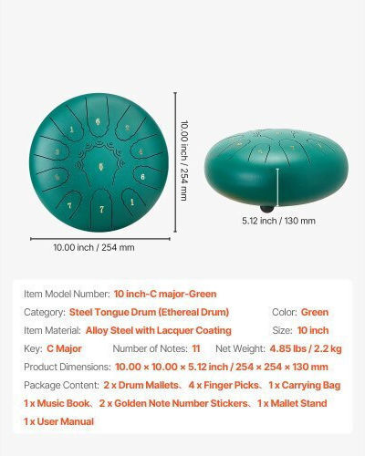 Vevor Steel Tongue Drum 11 Νοτών 25cm
