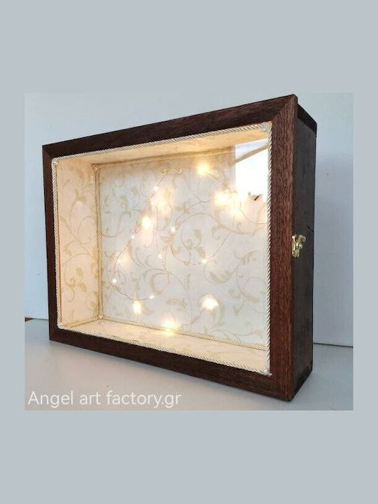 Wall-Mounted Rectangle Wedding Crown Case Wooden Brown 40x50cm