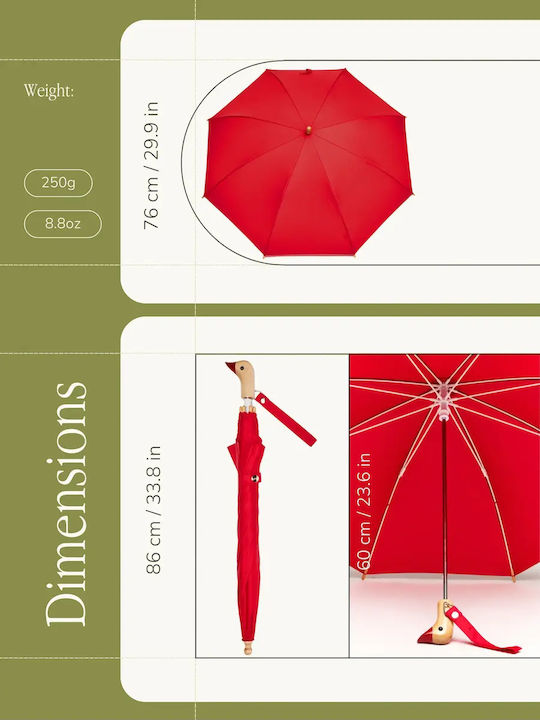 Original Duckhead Kinder Regenschirm Gebogener Handgriff Rot