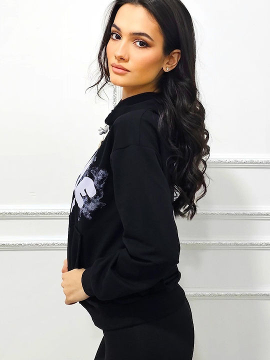 Women's Cotton Long Sleeve Hooded Blouse Black