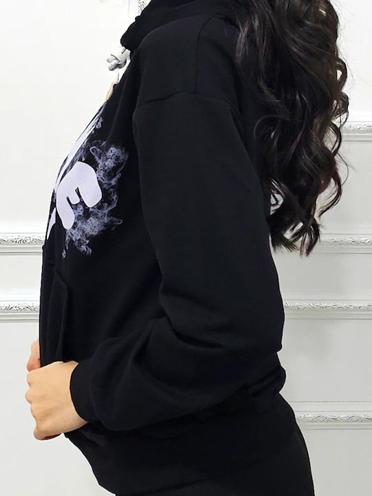 Women's Cotton Long Sleeve Hooded Blouse Black