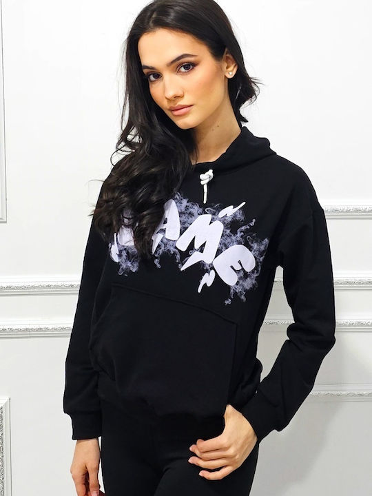 Women's Cotton Long Sleeve Hooded Blouse Black
