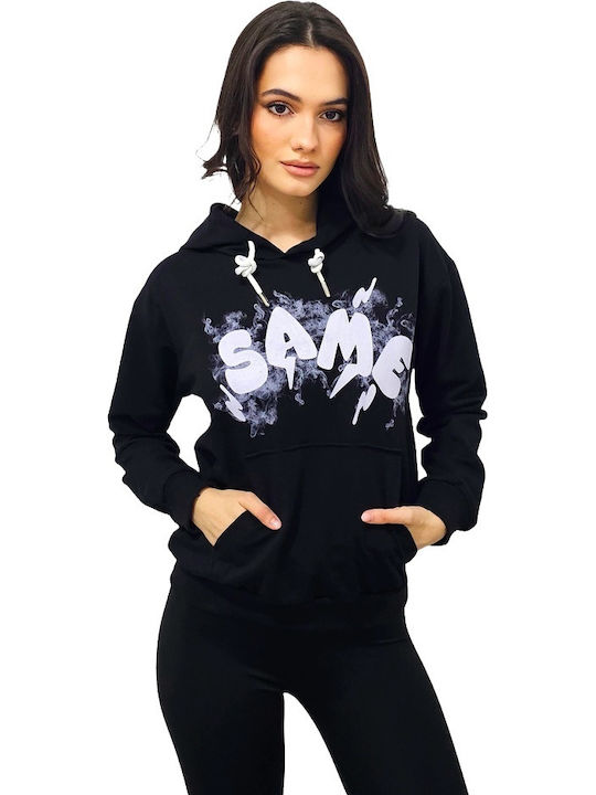 Women's Cotton Long Sleeve Hooded Blouse Black