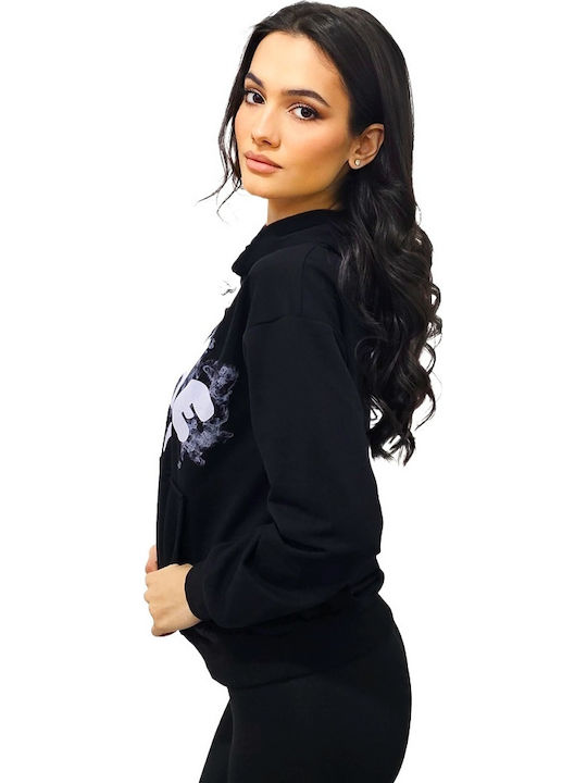 Women's Cotton Long Sleeve Hooded Blouse Black