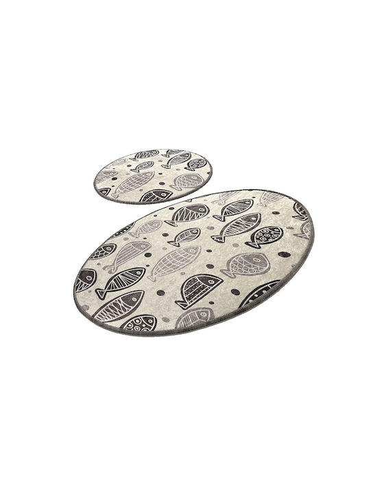 Rutschfest Set Badematten Synthetisch,Polyester/Cotton/Leather Oval FISHW4506 White 2Stück