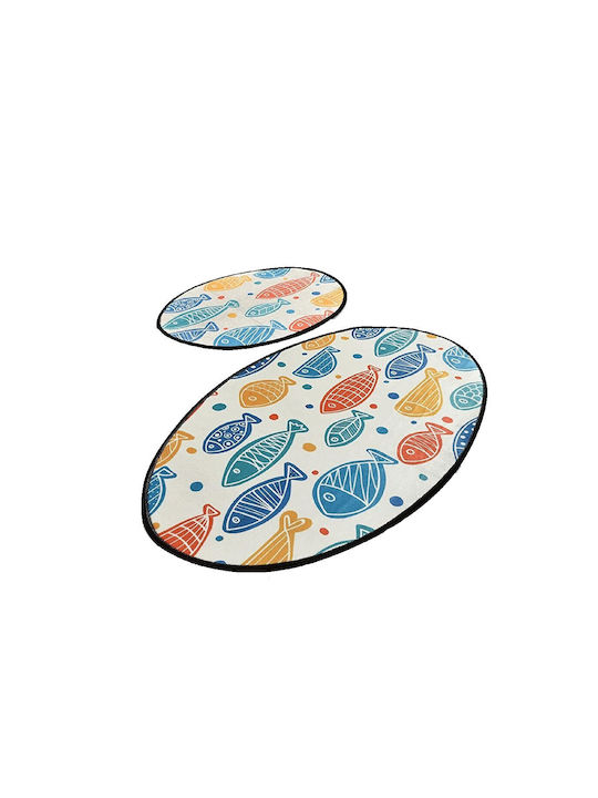 Rutschfest Set Badematten Synthetisch,Polyester/Cotton/Leather Oval FISHCOL4506 Multicolor 2Stück