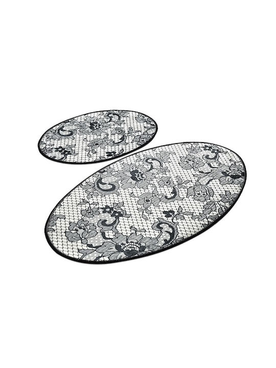 Αντιολισθητικό Σετ Πατάκια Μπάνιου Οβάλ LACE4506 White/black 2τμχ