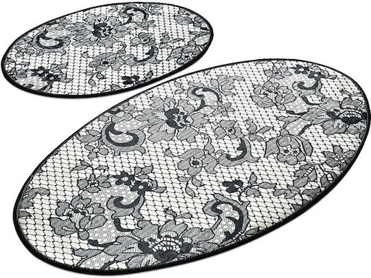 Antiderapant Set Covorașe de Baie Oval LACE4506 White/black 2buc