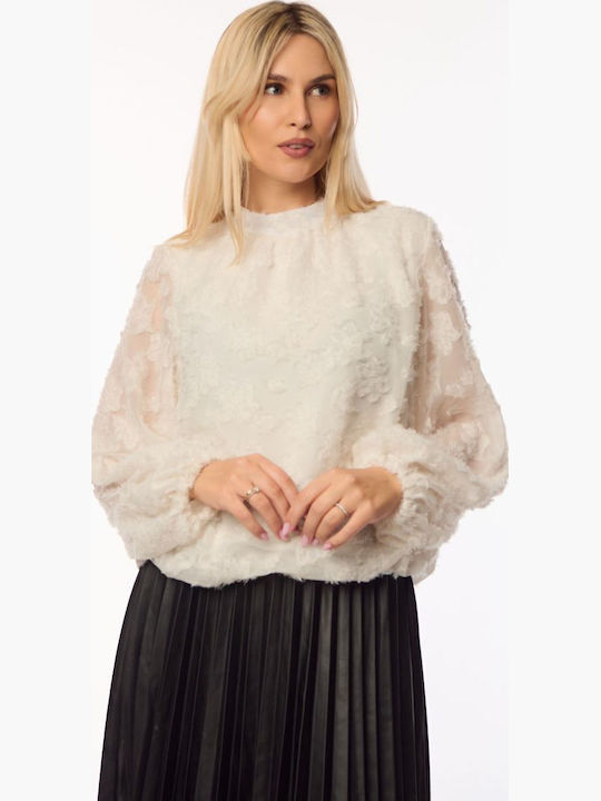 Damen Bluse mit Transparenz Ecru