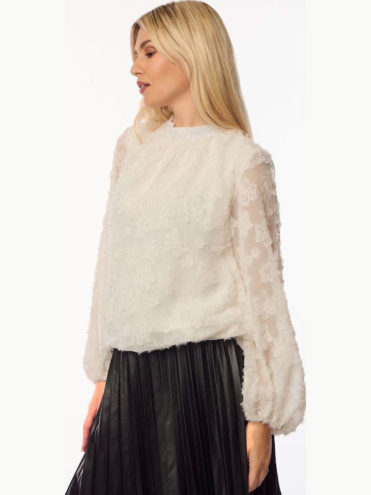 Damen Bluse mit Transparenz Ecru